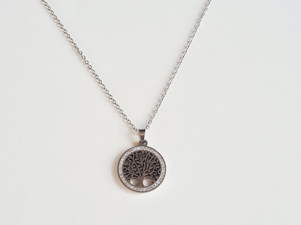 collier arbre de vie argenté acier inoxydable  chaine fine